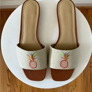 Talbots Natural Linen Pineapple Slide Sandals with Tan Footbed - “Violet” Slide
